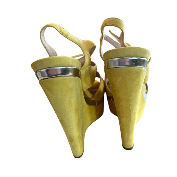 MIU MIU SUEDE WEDGE PLATFORM SANDALS SOLEIL Sz 37 1/2 Italy stamp COA U… - Picture 4 of 14